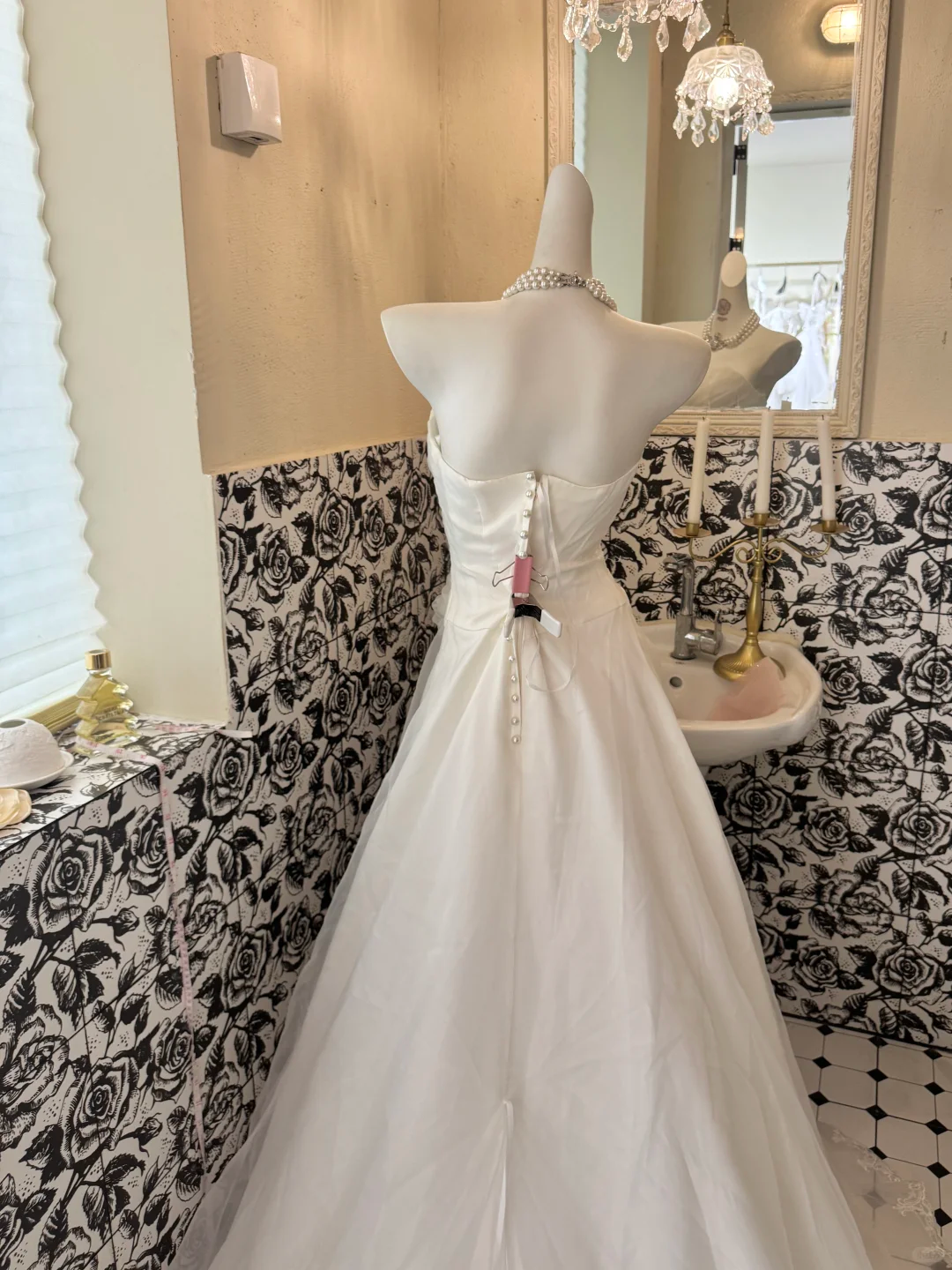 White Strapless Cinched Waist A-Line Skirt Long Romantic Dress, Wedding Gown gh7802