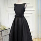 Black elegant cute simple knee-length mid-length satin homecoming dress prom dress evening dress party dress gh188