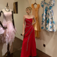 Red Sparkly Rhinestone Long Evening Gown Strapless Mermaid Hand Beaded Prom Dress gh9872
