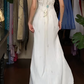 White Vintage Prom Dress Strapless Tube Top Hand Beaded Chiffon Front Slit Long Evening Gown gh9612
