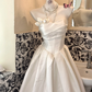 White Satin Strapless Waist-Cinched Full A-line Long Romantic Dress, Wedding Gown gh7498