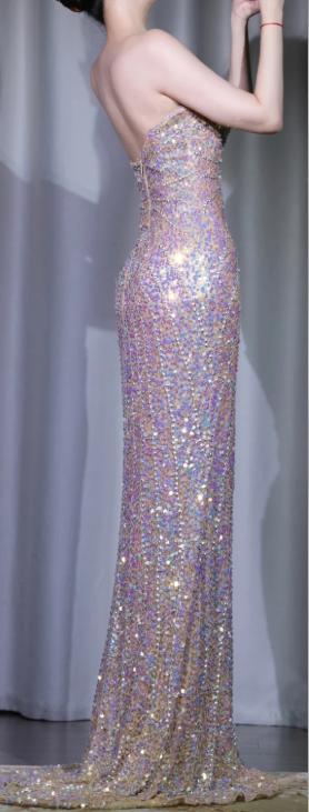 ✨Girlhomeshops-Strapless Rhinestone Mermaid Prom Dress, Iridescent Sequin Long Evening Gown gh9926