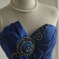 Strapless Navy Ombre Mermaid Evening Gown, Draped Bodice Large Bow Peacock‑Motif Beaded Sequin Appliqué Gradient Tulle Formal Prom Dress gh9119