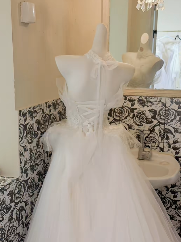 White Strapless Cinched Waist Voluminous Skirt Minimalist Elegant Romantic Dress, Wedding Gown gh7819