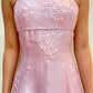 Robe de soirée longue en satin et tulle à bretelles spaghetti, élégante et exquise, rose, à la mode, robe de bal, robe de soirée, robe de remise de diplôme, gh3487