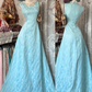 ✨Girlhomeshops-Light Blue Jacquard Vintage A-Line Long Gown Square Neck gh10133