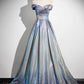 Blaues, modisches, elegantes, schulterfreies A-Linien-Abendkleid aus Satin mit bodenlangem, langem Ballkleid und Abendkleid mit Farbverlauf, Abschlusskleid gh3438