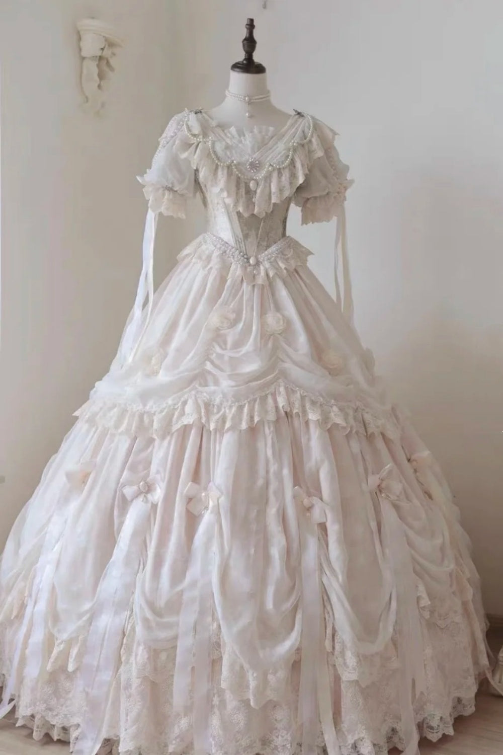 girlhomeshops-Weißes Prinzessinnen-Palast-Tüll-Lang- und Bodenballkleid für Erwachsene, Zeremoniekleid gh5906