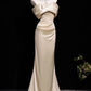 Champagne-Colored Satin Gown, Elegant Long Evening Dress gh7082