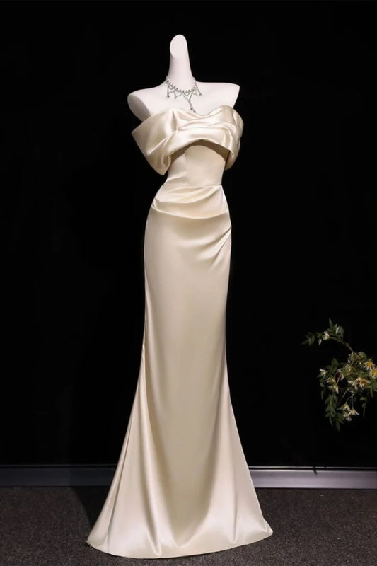 Champagnerfarbenes Satinkleid, elegantes langes Abendkleid gh7082