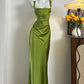girlhomeshops-Olivgrün Satin Spaghetti – Träger Ballkleid Mädchen Kleid gh5844