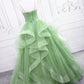 Green/blue long shiny elegant spaghetti straps long ruffled organza ball gown evening dress quinceanera dress gh903