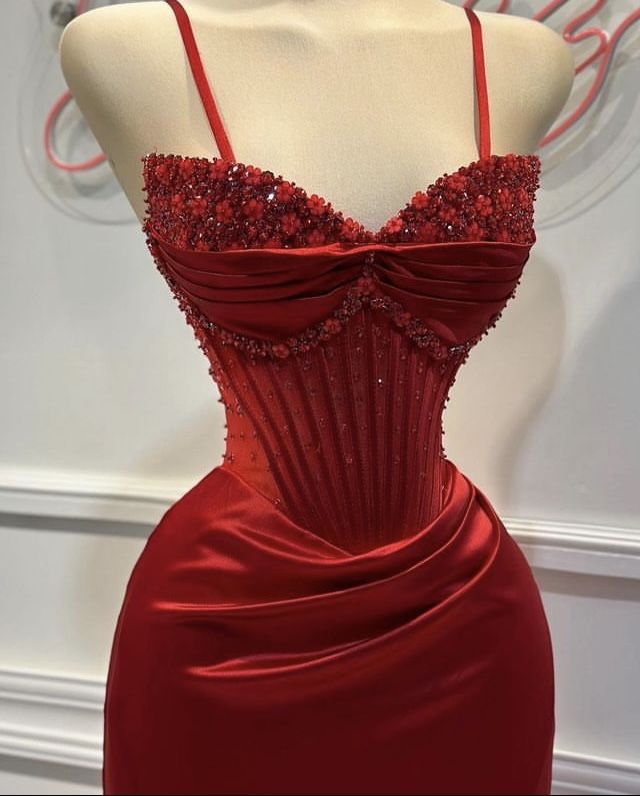 Rot wunderschöne exquisite mode glänzende spaghetti-trägern schlitz meerjungfrau schlanke lange satin ballkleid abendkleid partykleid gh3230