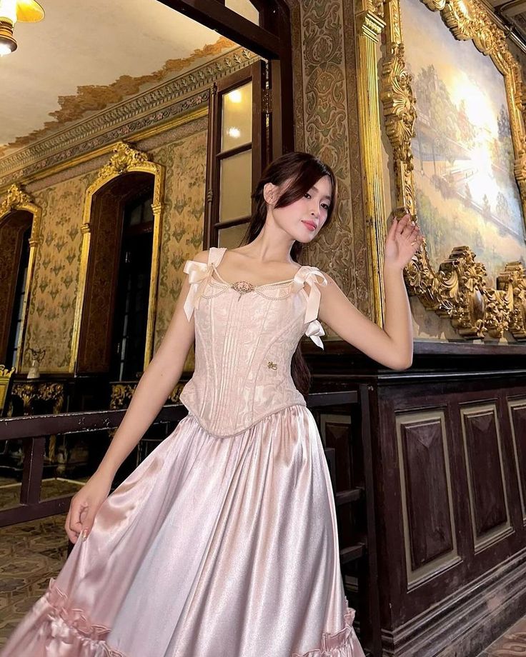 Rosa Vintage langes Satin formelles Ballkleid Abendkleid Partykleid gh4901