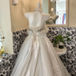 Ivory Strapless Bow Neckline Waist-Cinched Voluminous Full Skirt Luxury Elegant Romantic Dress, Wedding Gown gh7631