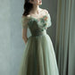 Green beautiful charming floral applique tulle long formal prom dress, evening dress, party dress gh2530