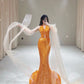 Orange Gorgeous Shiny Elegant Long Sleeve Tulle Long Sequin Mermaid Slim Ball Gown Evening Dress Party Dress gh3386