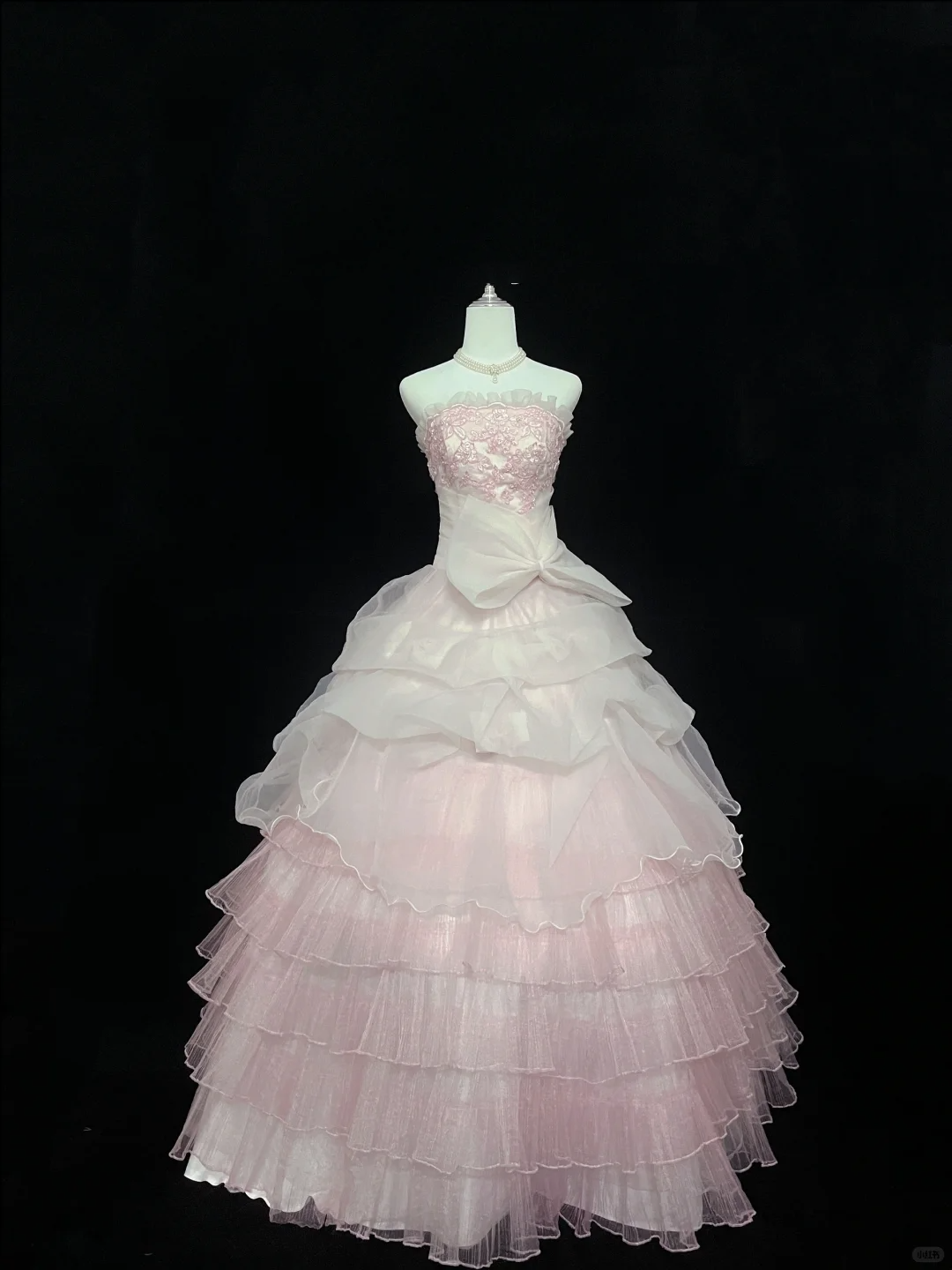 Blush Pink Gradient Strapless Cinched Waist Voluminous Tiered Skirt Romantic Dress, Wedding Gown gh8057