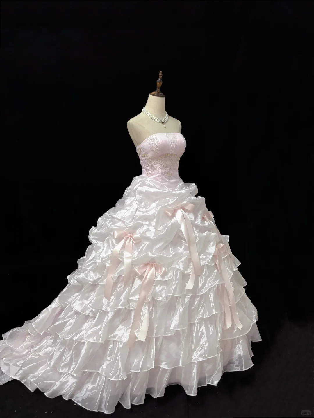 Blush Pink Strapless Romantic Gown with Cinched Waist & Fluffy Tiered Princess Skirt, Wedding Dress & Bridal Gown gh8180