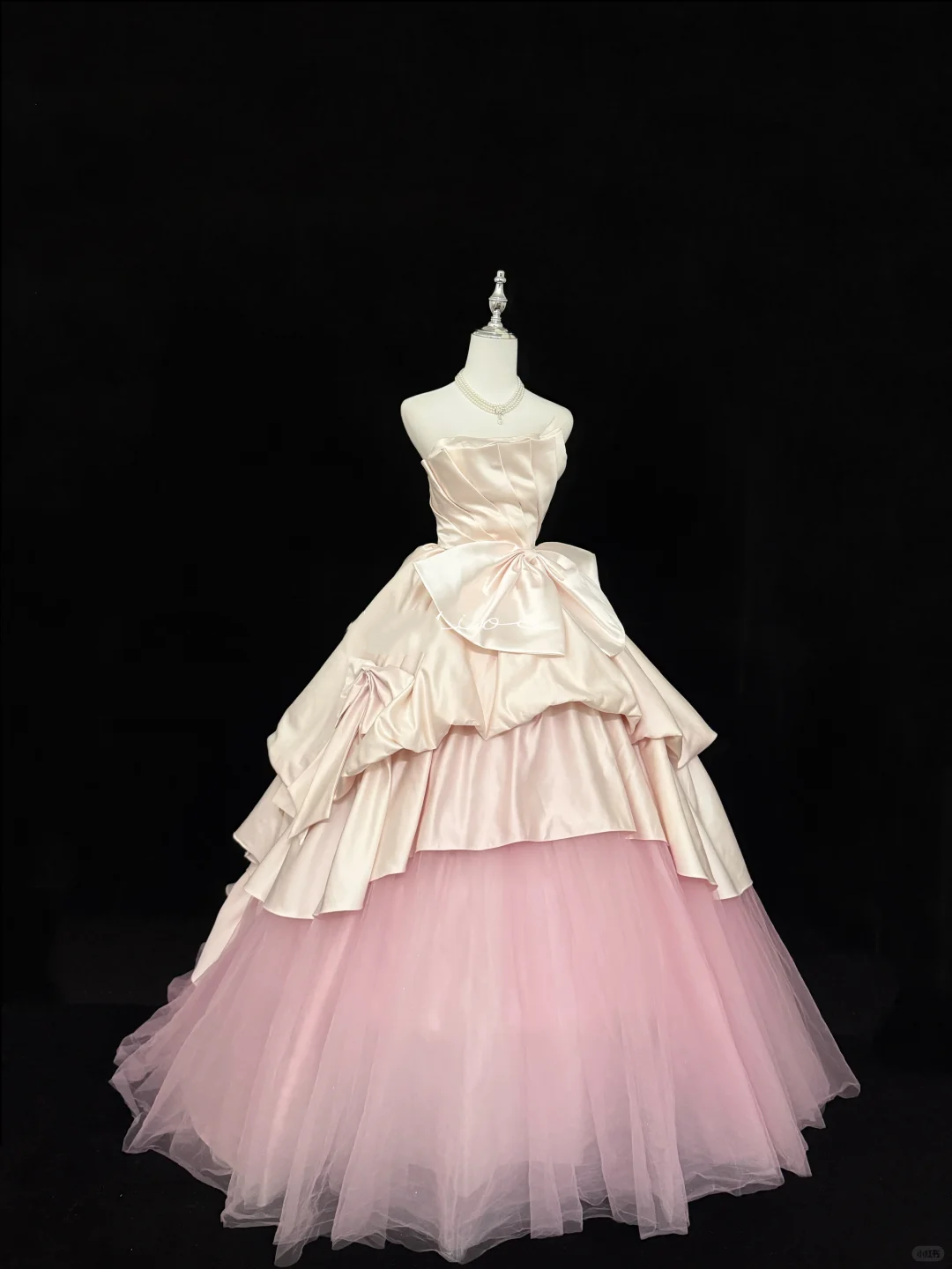 Blush Pink Satin Strapless Cinched Waist Voluminous Skirt Long Romantic Dress, Wedding Gown gh7873