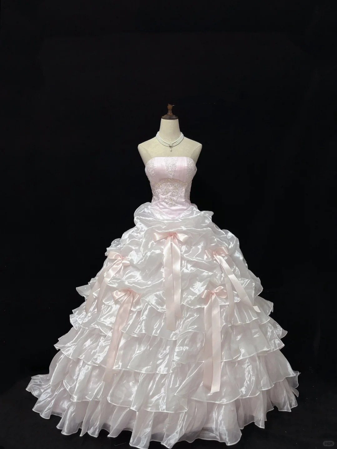 Blush Pink Strapless Romantic Gown with Cinched Waist & Fluffy Tiered Princess Skirt, Wedding Dress & Bridal Gown gh8180
