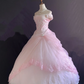 Light Pink Off Shoulder Romantic Gown, Cinched Waist, Vintage Voluminous Princess Skirt, Wedding Dress & Bridal Gown gh8226