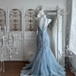 Light Blue Spaghetti Straps Fitted Waist Sexy Mermaid Skirt Prom Gown & Evening Gown gh7353