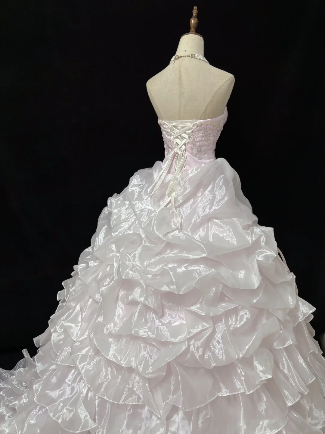 Blush Pink Strapless Romantic Gown with Cinched Waist & Fluffy Tiered Princess Skirt, Wedding Dress & Bridal Gown gh8180