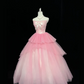 Blush Pink Strapless Cinched Waist Voluminous Girly Princess Skirt Long Romantic Dress, Wedding Gown gh7961