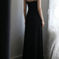 Black halter-neck fitted vintage ball gown, evening dress gh7126