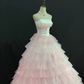 Gradient Blush Pink Strapless Wedding Dress, Fitted Waist, Long Tiered Cake Skirt gh8272