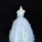 Light Blue Strapless Cinched Waist Voluminous Tiered Skirt Romantic Dress, Wedding Gown gh7921