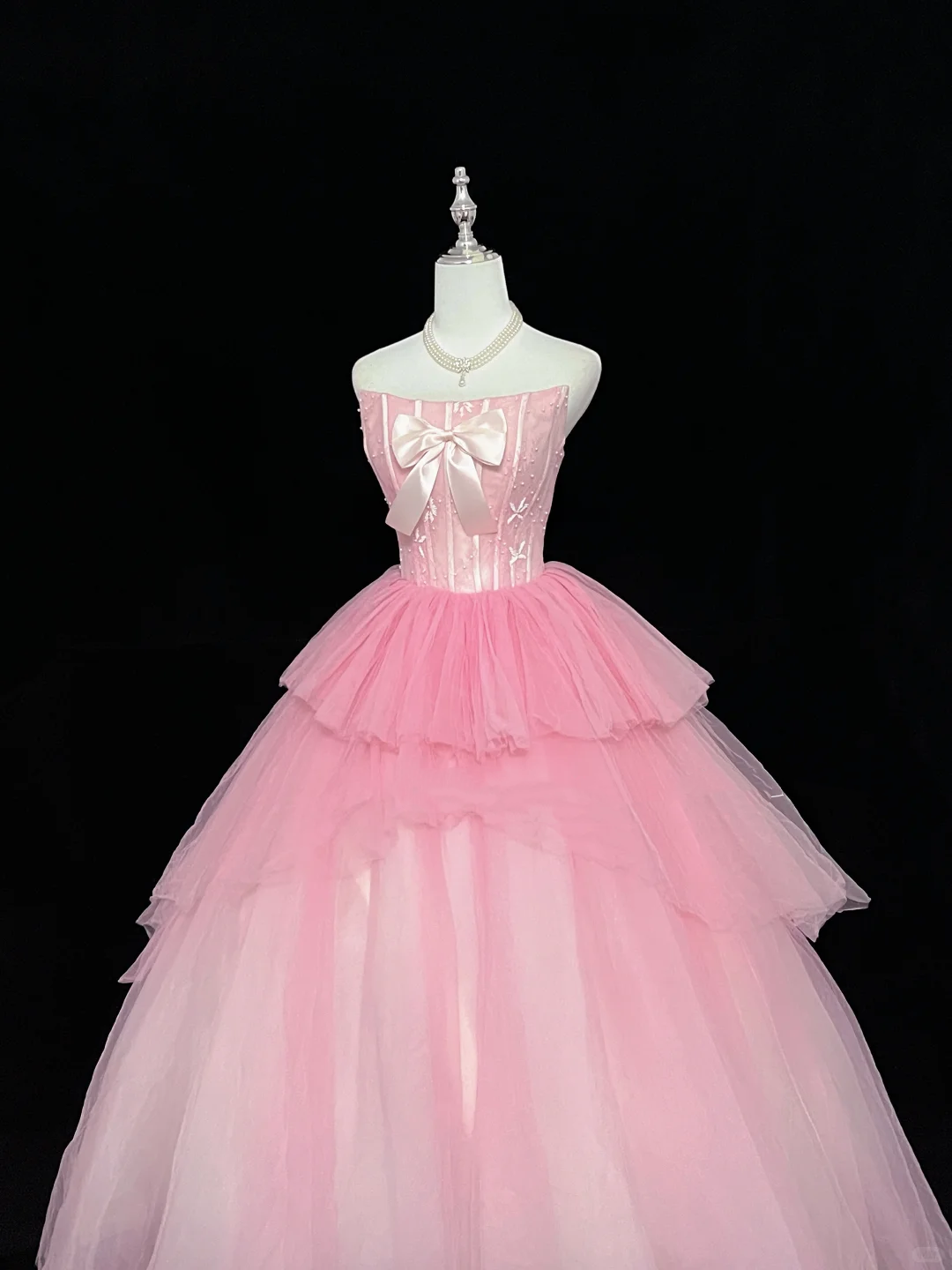 Blush Pink Strapless Cinched Waist Voluminous Girly Princess Skirt Long Romantic Dress, Wedding Gown gh7961