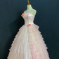 Blush Pink Strapless Long Romantic Gown with Embroidery, Fitted Waist and Fluffy Tiered Cake Skirt, Wedding Dress & Bridal Gown gh8322