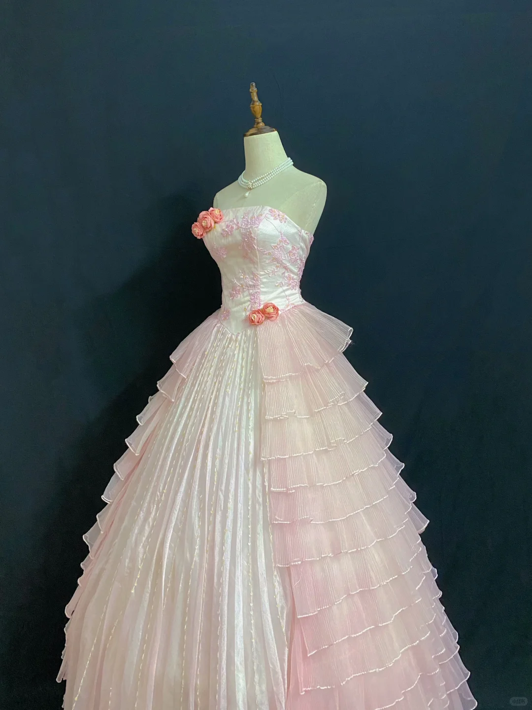 Blush Pink Strapless Long Romantic Gown with Embroidery, Fitted Waist and Fluffy Tiered Cake Skirt, Wedding Dress & Bridal Gown gh8322