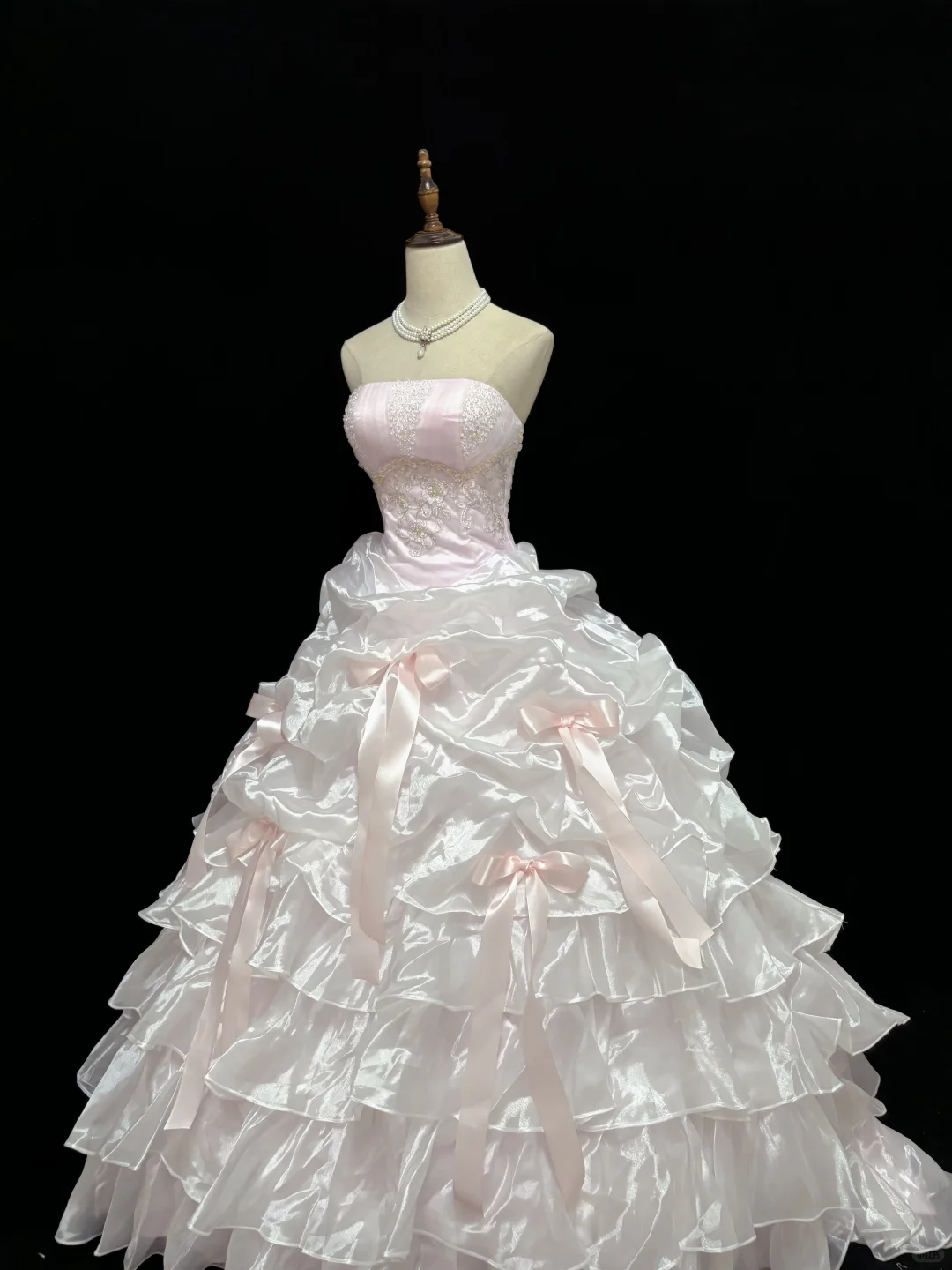 Blush Pink Strapless Romantic Gown with Cinched Waist & Fluffy Tiered Princess Skirt, Wedding Dress & Bridal Gown gh8180