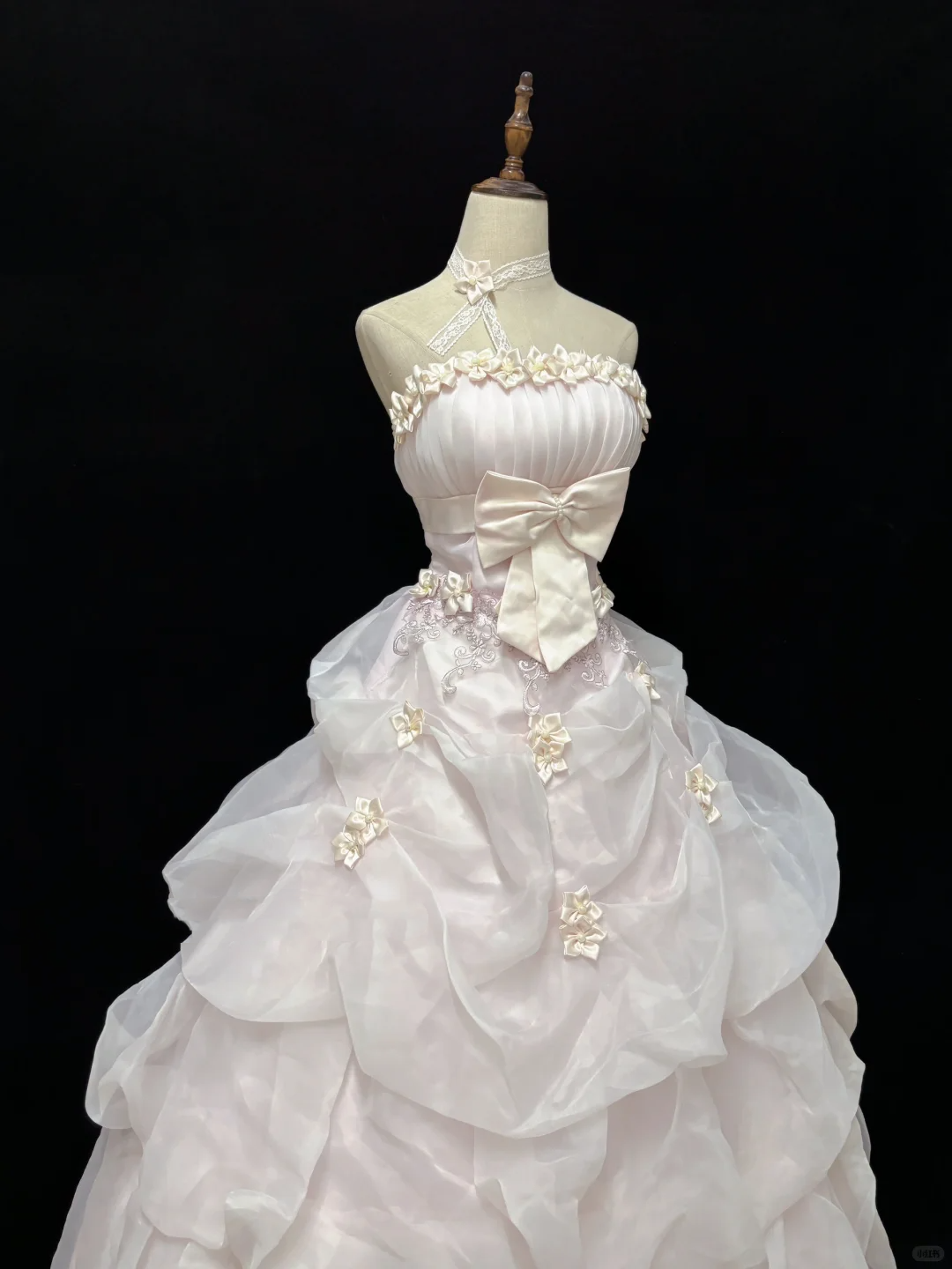 Blush Pink Strapless Gown with Bow Neckline, Cinched Waist, Voluminous Princess Skirt, Romantic Dress, Wedding Gown gh8096