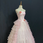 Blush Pink Strapless Long Romantic Gown with Embroidery, Fitted Waist and Fluffy Tiered Cake Skirt, Wedding Dress & Bridal Gown gh8322
