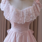 Light Pink Sweetheart Off Shoulder Homecoming Dress Lace Ruffle Neckline Bow Straps A-Line Tea Length Formal Party Gown gh9457