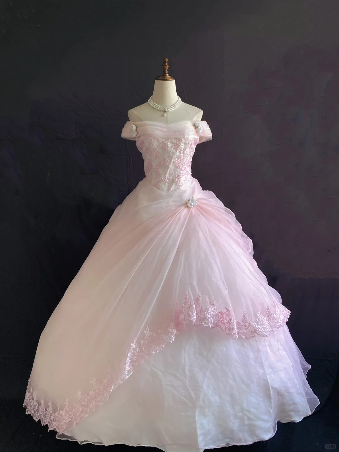 Light Pink Off Shoulder Romantic Gown, Cinched Waist, Vintage Voluminous Princess Skirt, Wedding Dress & Bridal Gown gh8226