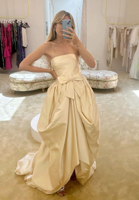 Robe de soirée élégante longue en satin blanc cassé, robe de mariée de réception gh3205
