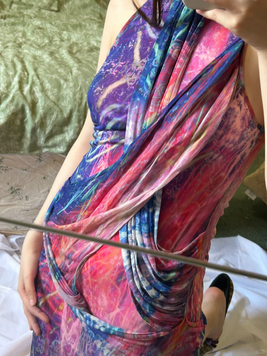 Sexy Blue Pink Vintage Pattern Sleeveless Fitted Waist Short Prom & Evening Party Dress gh8471