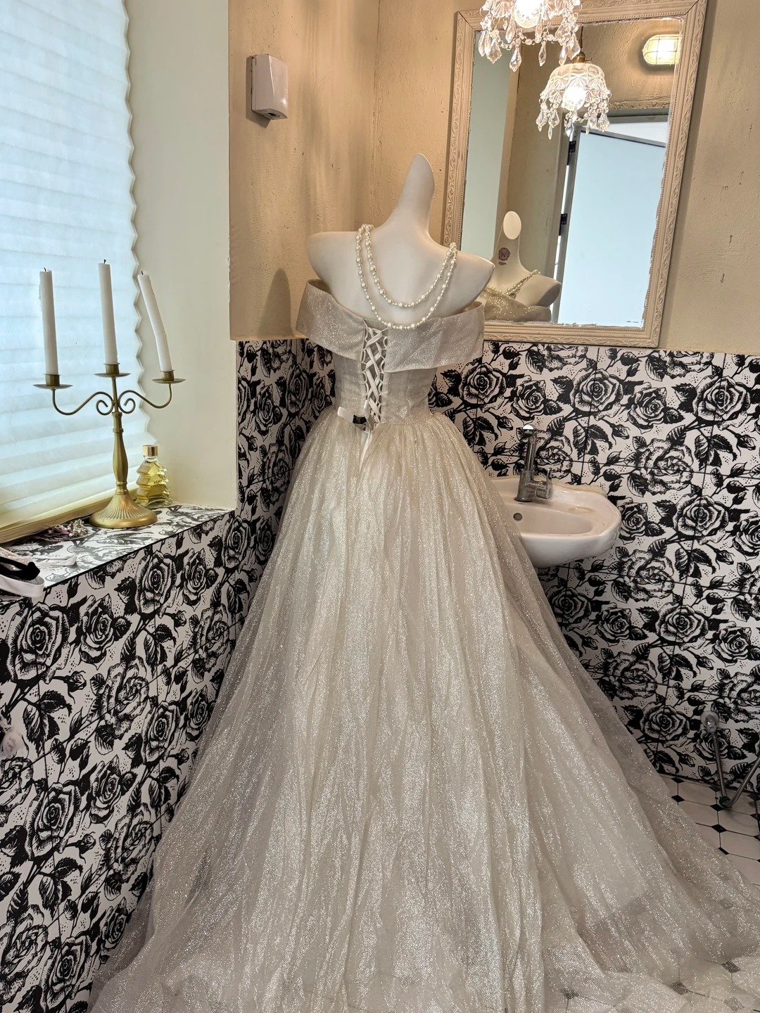 Light Gray Strapless Waist-Cinched Voluminous Full Skirt Luxury Romantic Dress, Wedding Gown gh7622