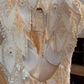 Ivory Gold Gatsby Vintage Mermaid Evening Gown, Beaded Tassel Neck Cutout Deep V Cap Sleeve Sequin Beaded Embroidery Formal Party Dress gh9068