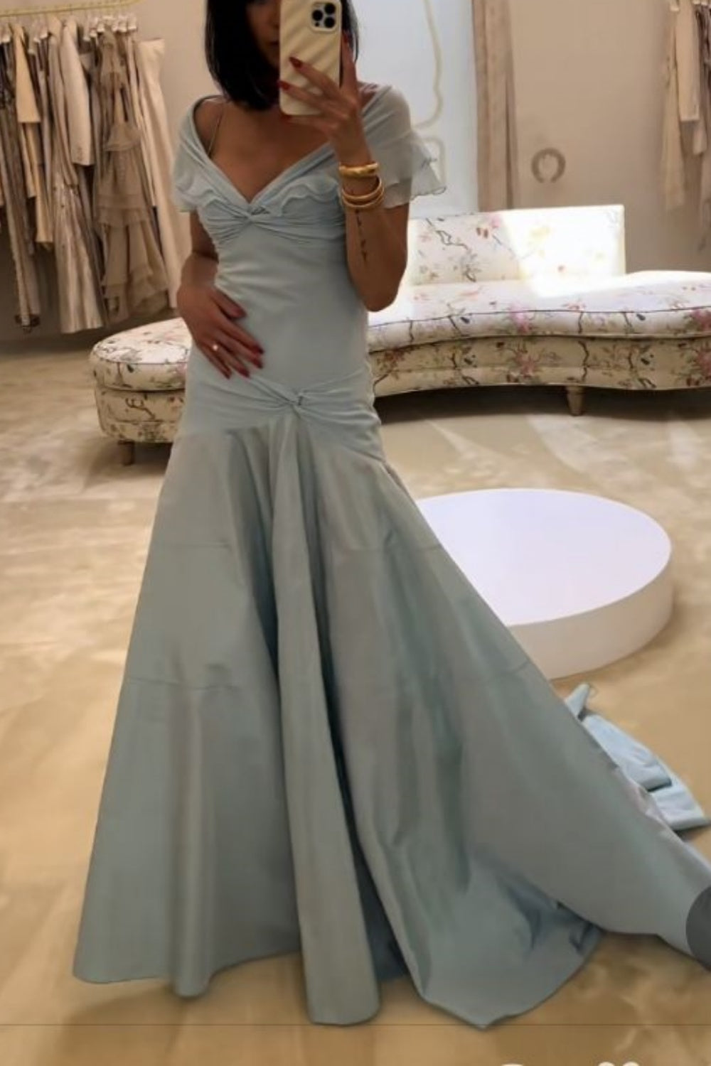 Elegantes langes blaues Satinkleid gh6866