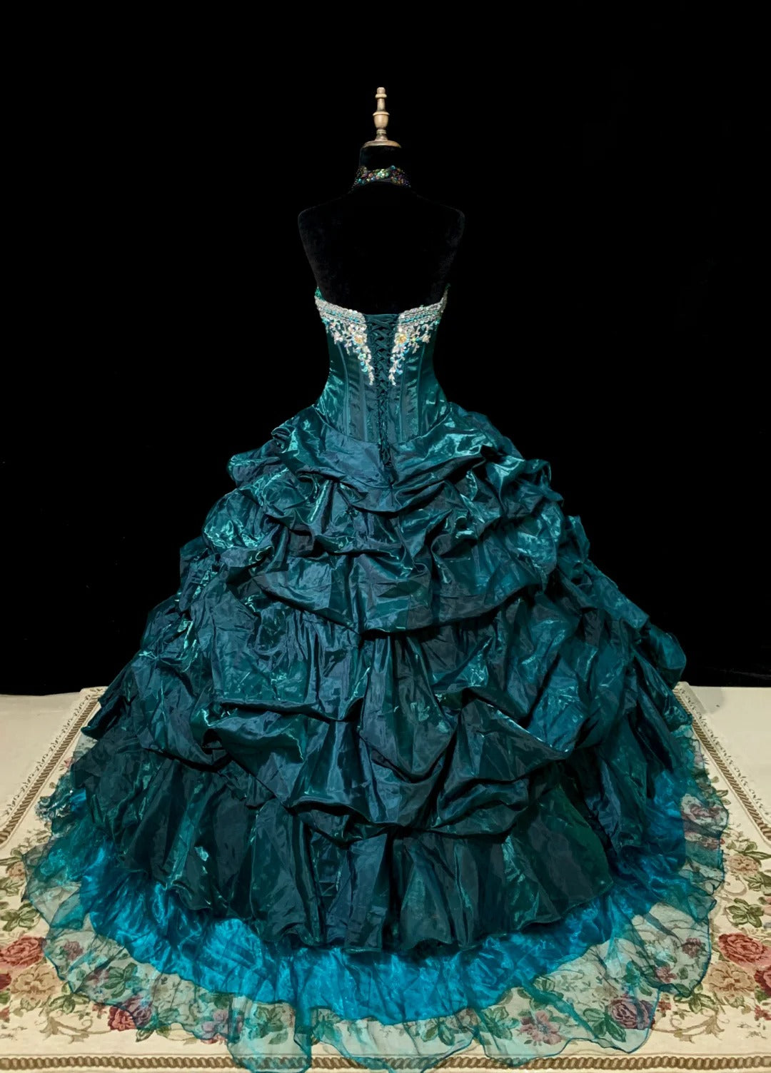 Teal Vintage Fashion Beaded Long Tulle Ball Gown gh4922