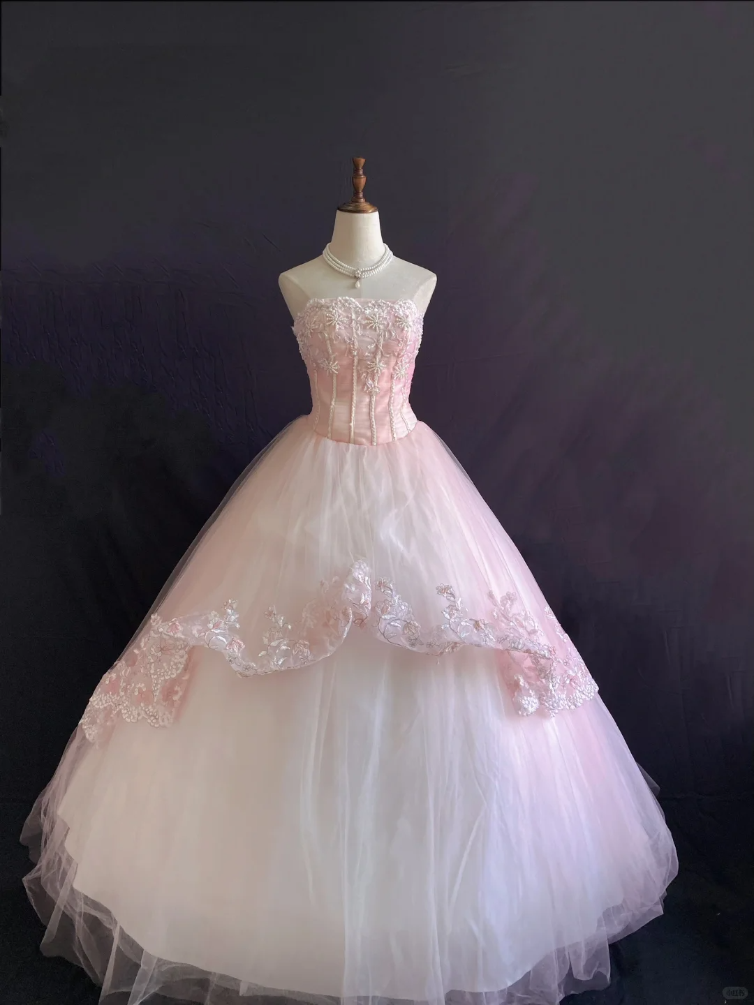 Light Pink Strapless Romantic Gown With Embroidery Detail, Cinched Waist & Voluminous Princess Skirt, Wedding Dress & Bridal Gown gh8227