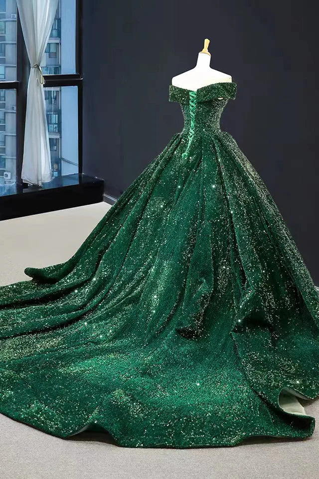Silber/Rot/Grün Glänzend Wunderschöne Pailletten Langes Ballkleid Abendkleid Off Schulter Erwachsene Zeremonie Kleid gh3128