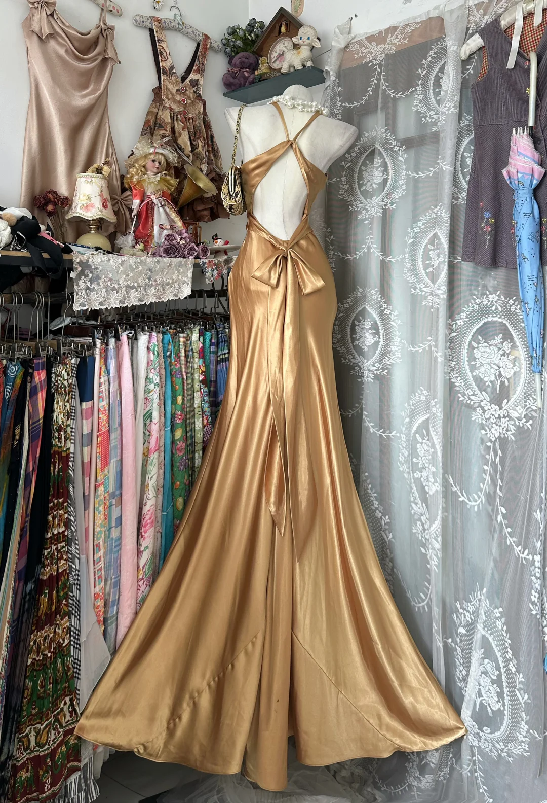 Gold Halter Neck Fitted Waist Slim Sexy Long Prom Dress, Evening Gown gh7199