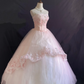 Light Pink Strapless Romantic Gown With Embroidery Detail, Cinched Waist & Voluminous Princess Skirt, Wedding Dress & Bridal Gown gh8227